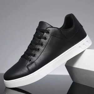 Black Men's PU Leather Casual Shoes Summer Comfortable Flats Shoe Sneakers New